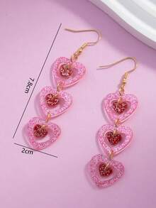 1 Pair Acrylic Valentine's Day Series Pink & Red Glitter Heart Minimalist Cute Sweet Heart Pendant Earrings