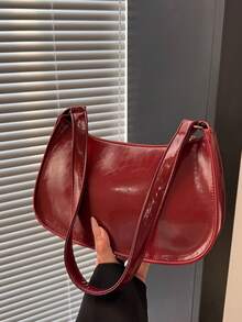 Bolso de hombro con cremallera de unicolor y minimalista, bolso de hombro con cremallera en forma de media luna de unicolor, cartera de piel vegana de color borgoña, bolsa de lencería de color borgoña ideal como regalo de Año Nuevo