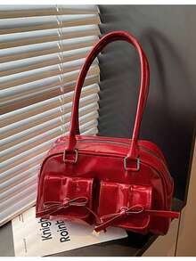 1个女士春夏时尚手提包，多功能大容量多口袋通勤包，适合音乐节、派对、送礼（附赠吊坠） - 酒紅色 - 查看 6