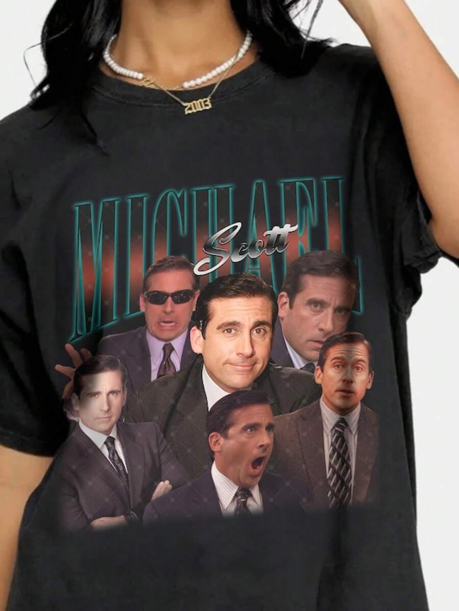 Limited Michael Scott Shirt, Vintage Michael Scott 90s Shirt, Michael Scott Graphic Unisex Y2k Cloth - 黑色 - 查看 1