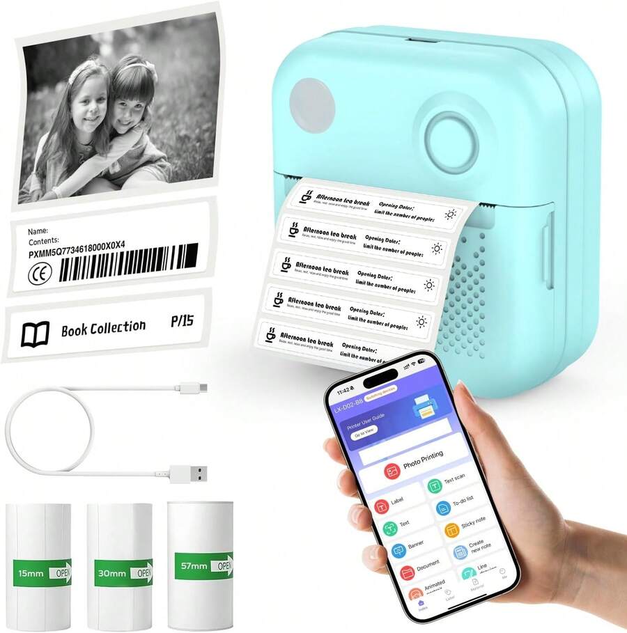 MoKo - marcador de etiquetas con 3 rollos de papel, mini impresora de etiquetas Bluetooth con múltiples plantillas para teléfonos, mini impresora de etiquetas adhesivas para el hogar, oficina - 1 - Ver 1