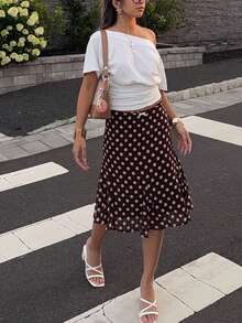 女士波点A字裙，百搭，春夏款 - 紅木色 - 查看 4