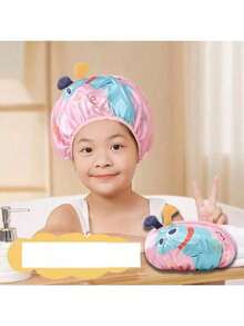 1pc 3D Cartoon Shower Cap, Waterproof Double Layer BathingCap For Kids, Thick & Cute Baby Shampoo Cap