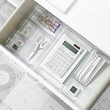 Bộ 7 khay đựng đồ, hộp đựng trong suốt cho ngăn kéo bàn trang điểm, 4 khay với kích thước khác nhau, đa năng, thích hợp để đựng mỹ phẩm, bút, dụng cụ nhỏ, tuyệt vời cho phòng tắm, bàn trang điểm, ngăn kéo văn phòng. - Trong sáng - Xem 8