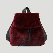 CAMSSOO Women's Korean Style Plush Faux Fur Backpack With Adjustable Shoulder Straps And  Closure - Soft Faux Animal Fur Coat Texture, Gold Buckle - Multi-Color (Beige/Coffee/Black/Burgundy) - màu đen - Xem 8