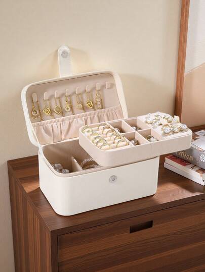 Large-Capacity Luxury Leather Double-Layer Jewelry Storage Box With Layered Design And Accessory Tray. Suitable For Women/Girls, It Can Store Earrings, Necklaces, Rings, And Bracelets. It Is The Perfect Gift For Mothers/Wives/Valentine's Day Or For Classmates And Best Friends During Back-To-School Season.