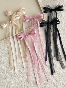 2 piezas Accesorios para el cabello elegantes con lazo de cinta de satén y encaje, decoraciones para el cabello de alta gama, accesorios para el cabello con colas de cinta, pinzas para el cabello, pasadores, barrettes, accesorios para la cabeza, horquillas, viaje, cumpleaños - Negro - Ver 3