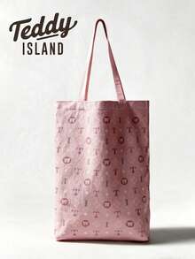 1个 TEDDYISLAND 印花帆布包，抽绳包，户外多功能收纳包，大容量通勤手提帆布包，多功能单肩包
