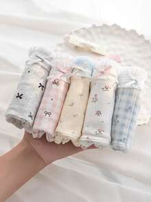5pcs/Set Cute Ditsy Floral Lace Trim Ladies' Briefs - Multicolor - View 5