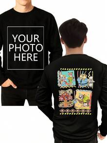 Disney Customized IP Licensed, Zootopia Graphic Print, Men's Long Sleeve T-Shirt Customization Service, Supports Exclusive Slogan/Creative Design/Anime Character/Couple/Pet Photo/Selfie/Celebrity Portrait, Crew Neck With Slight Stretch, Fashionable & Versatile Long Sleeve T-Shirt, Men's T-Shirt. - Black - View 1