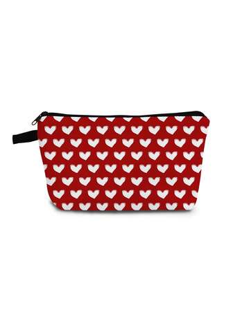 Retro Heart Print Cosmetic Bag, Reusable Toiletry Bag, Casual Versatile Cute Heart Pattern Storage Pouch, Portable Clutch Coin Purse, Party Gift, School Pencil Case, Gift For Heart Lovers