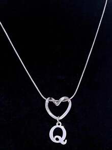 1 pieza Collar con colgante de corazón y 26 letras de estilo minimalista y elegante, joyería de mujer adecuada para uso diario, regalo perfecto para seres queridos - Plateado - Ver 10