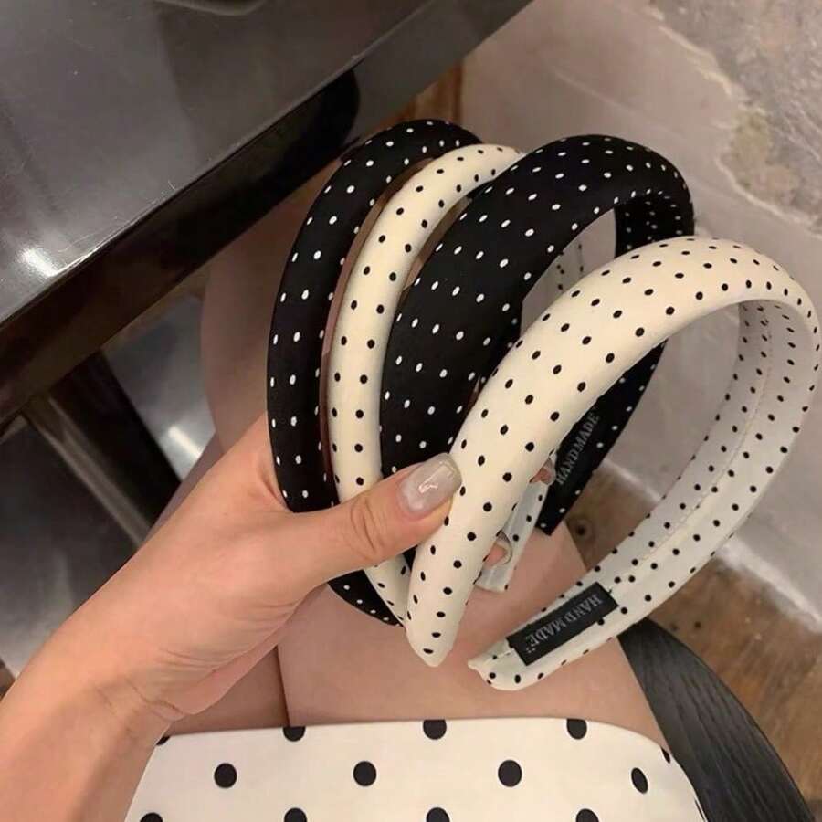 1pc French Vintage & Japanese Sweet Polka Dot Solid Color Headband, Non-Fade Hypoallergenic & Secure Grip Hair Accessory, Romantic & Versatile For Dates, Weddings, Christmas & Fall/Winter Occasions. Perfect Women's Gift On  US, Ideal For Fashion-Conscious Females Seeking Retro Charm & Age-Defying Elegance In Daily & Special Moments. - đen1 - Xem 1