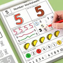 Cuaderno de ejercicios de 32 páginas con diseño de gato lindo y coloridas ilustraciones, que incluye ejercicios de trazado de números y letras, páginas de práctica de escritura, actividades de conteo, contenido de aprendizaje de jardín de infantes, diseño divertido, papel resistente - Multicolor - Ver 11