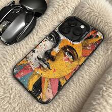 Funda de Teléfono Transparente con Impresión Artística de Cara y Diseño Abstracto Colorido para iPhone 14 13 12 Pro Max y  Galaxy S23 S22 S21 Plus, Opción de Regalo Ideal para Todas las Estaciones - Plateado - Ver 5