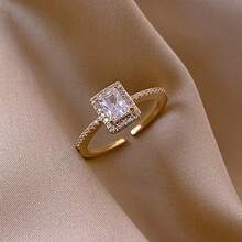 1pc Bridal & Bridesmaid Wedding Ring, Adjustable Size, Rectangular Shaped 1ct Cubic Zirconia Stone Decor, Luxury High-End Design For Wedding Or Dating, Couples Rings Royal - Gold - View 7
