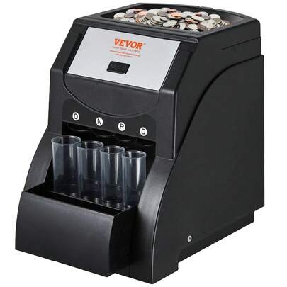 USD Coin Sorter, Coin Sorter Machine For USD Coin 1¢ 5¢ 10¢ 25¢, Sorts Up To 230 Coins/Min, Coin Sorter And Wrapper Machine Holds 200 Coins Included 4 Coin Tubes, Black