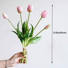 CZ Artificial Tulips Flowers 15pcs Real Touch Soft Latex Bouquet Fake Tulips For Home Office Kitchen Garden Wedding Party Decoration Mix Color-6325 - 混合顏色 - 查看 2