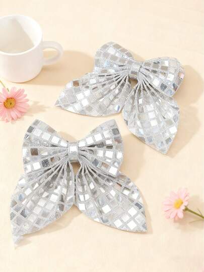 2个银色、金色、红色亮片蝴蝶结发夹，性感头饰，3D彩色发饰，适合派对和日常佩戴