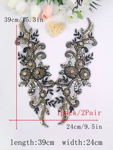 Available In Multiple Sizes, Mesh Base Fabric With Embroidery, Rhinestones, Sequins, Beads, Appliques, Used For Garment Accessories, Repair, Wedding Dress Decorations, DIY Embroidery Crafts - Black + Gold - View 11