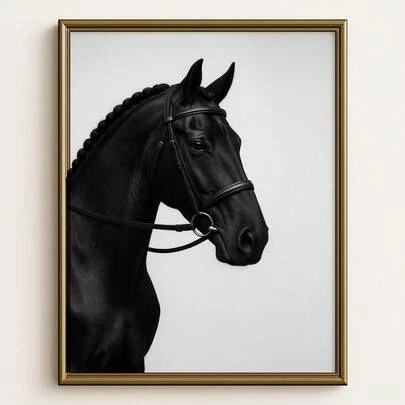 1pc Frameless Dressage Horse Art, Black White Equestrian Print, Minimalist Animal Wall Decor For Bedroom Living Room Dorm | Room Decor, Prints For Wall, Vintage Decor, Dorm Essentials