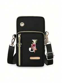 Women's Phone Pouch, Mini Crossbody Bag, Floral & Letter Pattern, Large Capacity Vertical Coin Purse, Equipped With Black Earphone Anti-Lost Strap, Sports Armband/Running Wristband, Mini Casual Crossbody Phone Bag With Earphone Hole, Fashionable Office Lady & Student Work Bag, Business Commute Briefcase, Anniversary Gift, Couple Gift, Birthday Gift, Valentine's Day Gift, Christmas Gift, Thanksgiving Gift - Multicolor - View 21