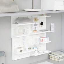 1 pieza Tablero de almacenamiento montado en la pared de fácil instalación - Tablero de clavijas sin taladro para ollas, especias y talla grande - Perfecto para la organización de la cocina y el baño, temporada de regreso a clases - Blanco - Ver 4