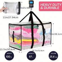 Extra Large Moving Bag - Durable Zippers, Sturdy Handles, Heavy-Duty Construction, Clear Plastic, Spacious Storage Compartments - Perfect For Hassle-Free Relocation, University Dormitories, And Family Organization Needs. - Đường viền đen trong suốt - Xem 5