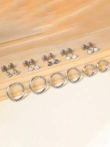 DAILI 4-10 Pairs Women's Small Flat Back Stud Earrings, Hypoallergenic Stainless Steel Earring Set, Includes Hoop And Cartilage Earrings, Suitable For Multiple Piercings, Gift Box - Silver - View 17