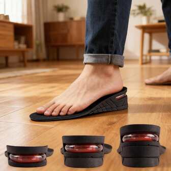 1双黑色增高鞋垫，带减震气垫，多层可拆卸，柔软弹性，男女通用运动鞋鞋垫，隐形增高垫