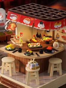 寿司店 - 建筑模型装饰，带防尘罩，厨房/卧室/店铺场景，房间装饰，3D拼图DIY手工微缩模型套件，包含家具，青少年及成人圣诞节/生日礼物，无需胶水或电池 - 彩色 - 查看 6