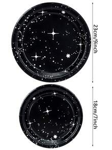 10pcs/20pcs/50pcs Stars Birthday Party Decorations Galaxy Plates Space Theme Black And Shining Star Paper Plate Supplies For Outer Spaces Disposable Tableware Set Birthday Baby Shower Night Sky Decor Supplies - Multicolor - View 2