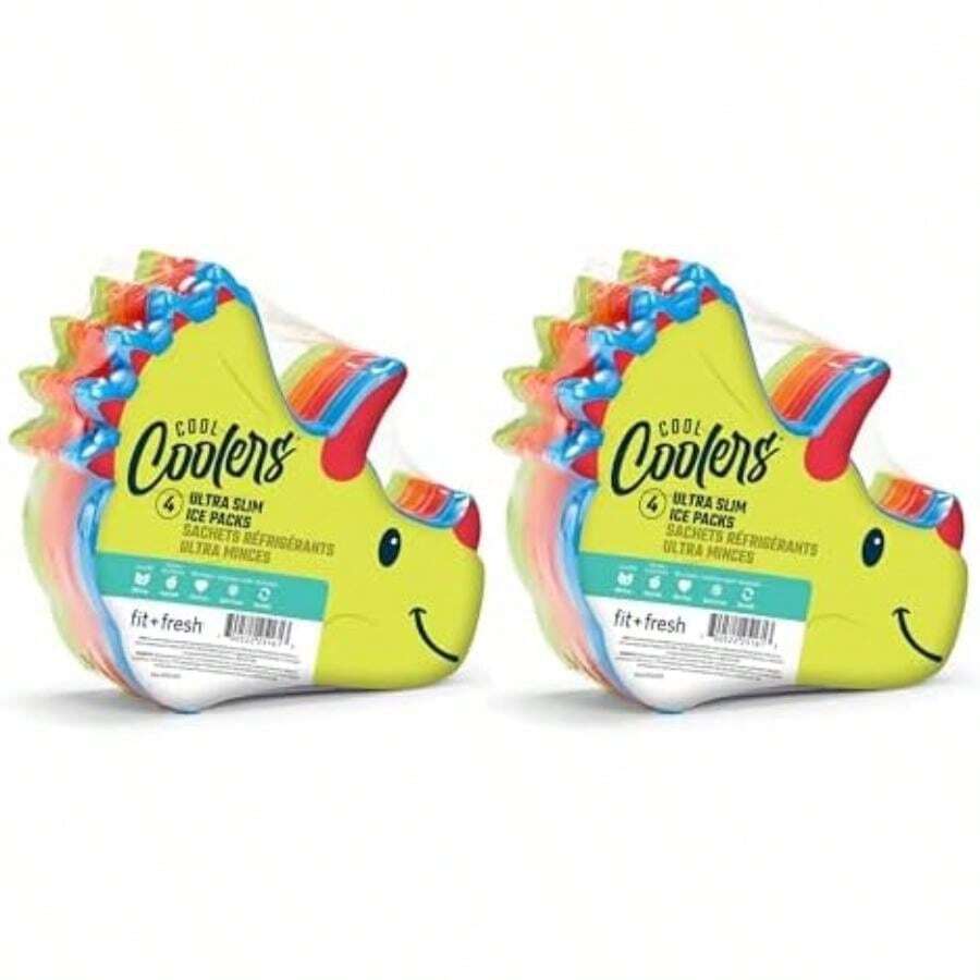 Fit & Fresh Cool Coolers - Lonchera para niños, Bolsas de Hielo Delgadas Reutilizables, Multicolor, Paquete de 8(8PK Dinosaurio 8 PK) - Multicolor - Ver 1