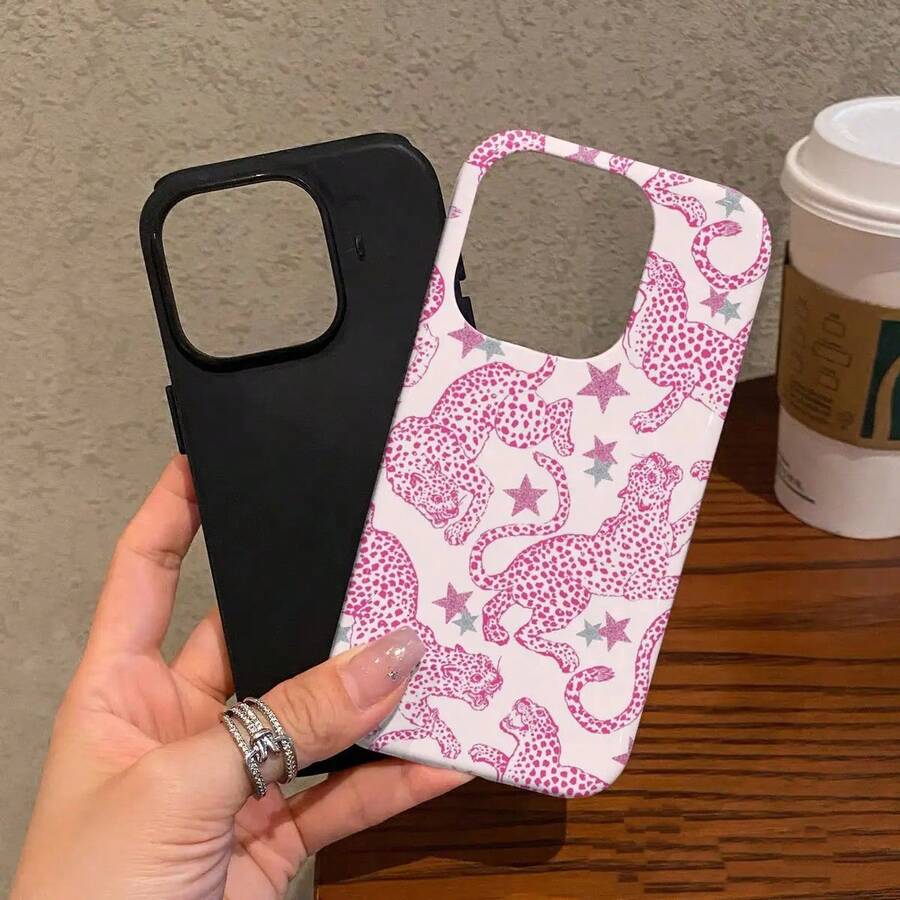 1pc Fashionable Leopard Print And Star Pattern Full Coverage Phone Case Compatible With IPhone 17, 17 Pro Max, 17 Pro, 17 Air, 16, 16 E, 16 Pro Max, 15, 15 Plus, 15 Pro Max, 15 Pro, 14, 14 Pro, 14 Pro Max, 14 Plus, 13, 13 Pro Max, 13 Pro, 11, 12, 12 Pro, 12 Pro Max, PodS, 8 Plus, 7, Gift For Mom - Multicolor - View 1