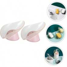 2 Jaboneras De Plástico con Forma De Hoja Soporte paraón Rejilla De Drenaje Rápido para Baño - Rosa - Ver 7