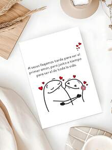 1pc Spanish-Style Love Card (With Envelope) - "Sometimes We're Late To Be Each Other's First Love, But Just In Time To Be Lifelong Lovers", Romantic Cartoon Illustration, Ideal For Couples, Birthdays/Anniversaries/Valentine's Day/Special Occasions - Multicolor - View 5