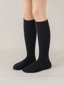 1 par de calcetines de tripulación de unicolor minimalista y transpirables para adolescentes, adecuados para otoño/invierno - Negro - Ver 6