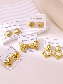 3/5/6/8 Pairs Assorted Asymmetrical Geometric 304 Stainless Steel Earrings, Luxury Versatile Accessories Suitable For Daily, Commute, Vacation, Great Gift For Girlfriend & Best Friend! Cute Earrings, Suitable For Teenagers, Random Delivery - Yellow Gold - View 5