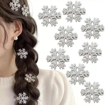2/5/10/15/20pcs Winter Rhinestone Pearl Snowflake Silver Hair Clips, Sweet Hair Accessories, Duck Clip Side Bangs Clip Headwear, Suitable For Daily Use, Essential For Christmas, New Year, Valentine's Day Gifts, Claw Clips, Hair Slide, Hair Barrettes