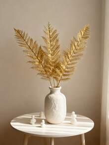 MEHELANY 4/1 pieza Decoración navideña Plantas artificiales Hojas doradas falsas, Tallos de plantas de hojas doradas artificiales de plástico simulación falsa para decoraciones del hogar, jardín, boda, fiesta, habitación, árboles de Navidad, coronas, arcos de boda, decoraciones de ramos de novia, adornos de manualidades con purpurina para regalos - Dorado - Ver 1