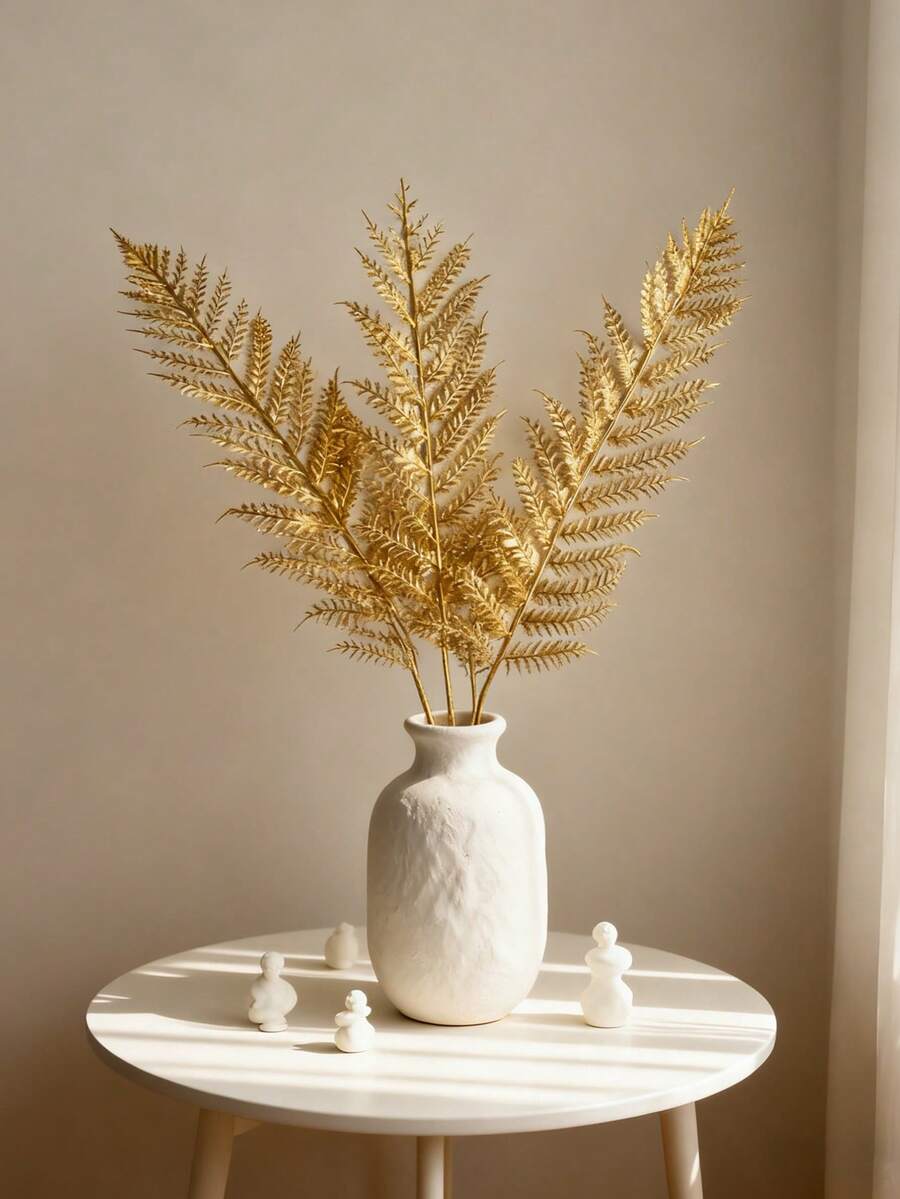 MEHELANY 4/1 pieza Decoración navideña Plantas artificiales Hojas doradas falsas, Tallos de plantas de hojas doradas artificiales de plástico simulación falsa para decoraciones del hogar, jardín, boda, fiesta, habitación, árboles de Navidad, coronas, arcos de boda, decoraciones de ramos de novia, adornos de manualidades con purpurina para regalos - Dorado - Ver 1