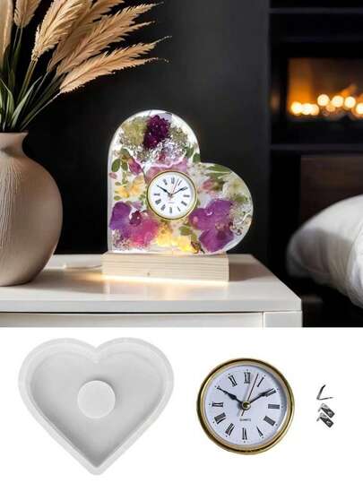 Bộ khuôn đồng hồ hình trái tim, Bao gồm khuôn đồng hồ + bộ máy, Khuôn đồng hồ để bàn hình trái tim tự làm, Khuôn silicon trang trí đồng hồ hình trái tim, Bộ khuôn đồng hồ, Bộ khuôn thực tế, Trang trí không khí, Ý tưởng quà tặng sinh nhật, Quà tặng cho bạn bè và gia đình, Khuôn dành cho người mới bắt đầu, Trang trí nhà cửa