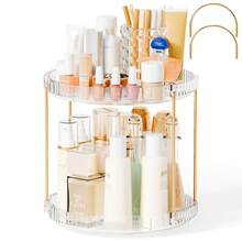 1pc 2/3 Layers Rotating Makeup Organizer For Vanity, Perfume Skin Care Organizers Large, Bathroom Counter Make Up Cosmetic Storage, Clear Spinning Skincare Lipstick Holder, There Are 2/3 Tiers,Christmas Decorations,Makeup Organiser,Perfume Organiser (Green&Transparent) - Multicolor - View 9