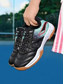 1 Pair Kids Boys' Professional Badminton Shoes, Rubber Non-Slip Sole, Microfiber Material, Fashionable Contrast Color Lace-Up Design, Easy On/Off, Sports Sneakers For Training & Competition - Multicolor - View 6