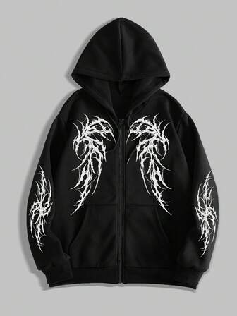 Men's Gothic Dark Style Printed Zip-Up Hoodie