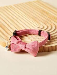 PETSIN 1pc Suede Bowknot Pet Collar With Bell, Adjustable Velvet Neck Strap For Cats