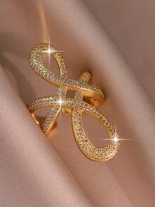 1 chiếc nhẫn hở kiểu Pháp hình vô cực giao nhau, đính đá Cubic Zirconia, màu vàng, phù hợp cho nữ, quà tặng trang sức cho đám cưới, lễ đính hôn, kỷ niệm, tiệc tùng. - Vàng - Xem 6