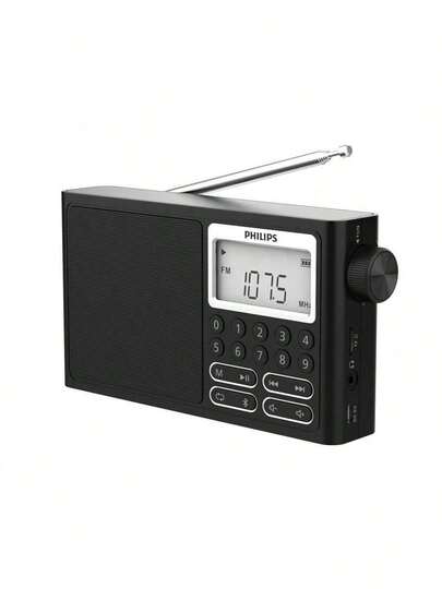 PHILIPS TAR3878 Shortwave Radio: Full-Band Shortwave Reception, Bluetooth Connectivity, Digital Card Slot, Rechargeable Speaker, Black.