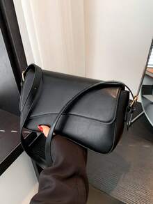 纯色PU时尚新款腋下包女士单肩包百搭时尚包 - 黑色 - 查看 7