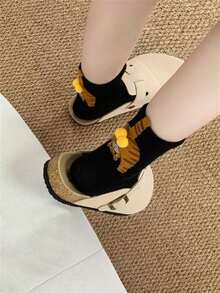 5 pares de calcetines de tripulación con patrón de gato 3D para mujeres, calcetines con cola de dibujos animados 3D lindos, calcetines de algodón versátiles y transpirables para estudiantes, para uso en las cuatro estaciones - Multicolor - Ver 4